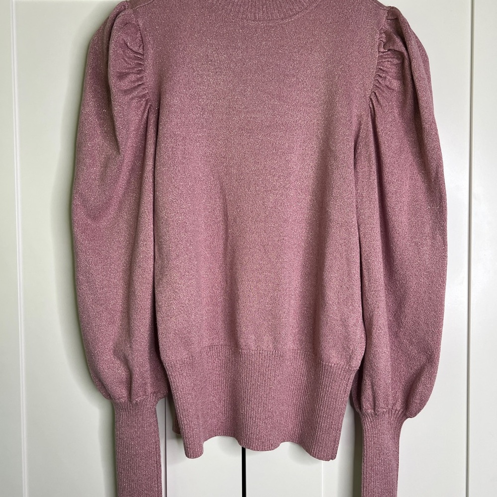 Elegant Pink Shiny Sweater with Puff Sleeves